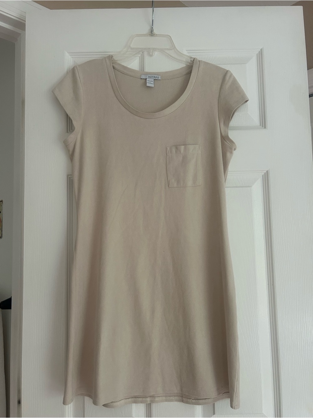ASTARS Cream Pocket T-Shirt Dress. Faux suede material